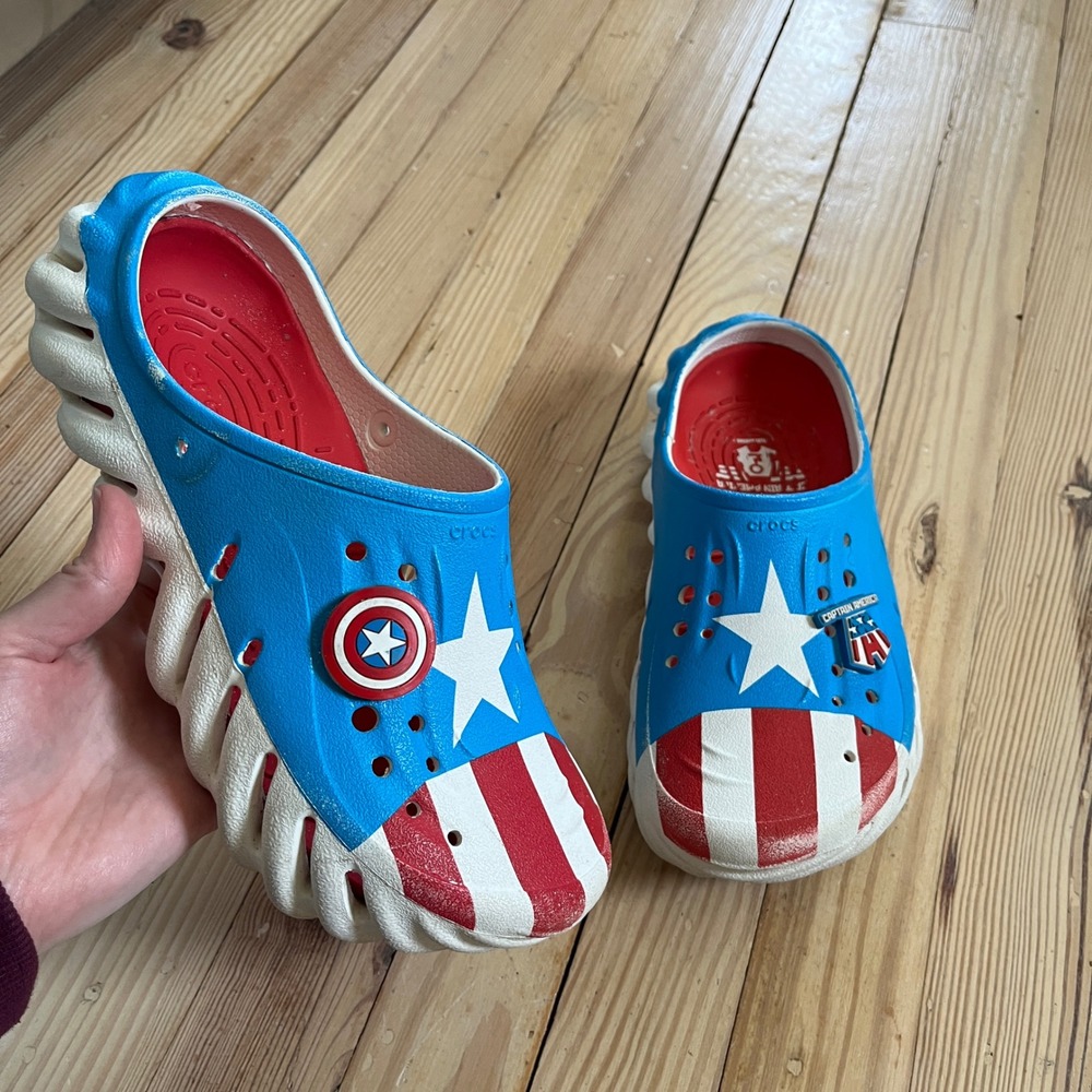 Marvel Crocs Echo Clog Captain America Avengers Blue Red‎ White Junior Size 6